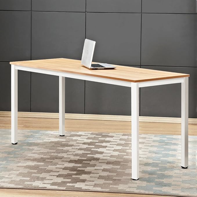 SogesGame Computer Desk, 63 inches Office Desk Computer Table Study Writing Desk Workstation for Home Office, Dining Table Teak White - LeafyLoom