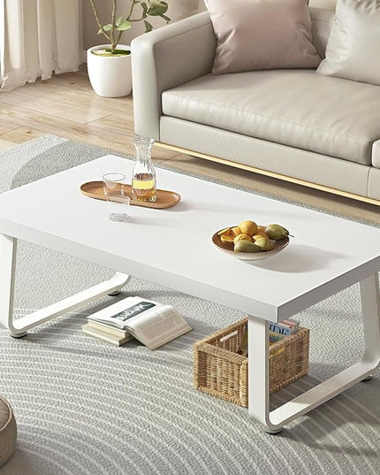HSH White Coffee Table, Modern Simple Rectangle Living Room Table, Industrial Wood and Metal Legs Center Table for Bedroom, Farmhouse Minimalist Wooden Cocktail Tea Coffee Table, White Oak, 47 Inch - LeafyLoom