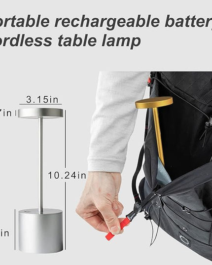 Cordless Table Lamp, Rechargeable LED Battery 5000mAh Metal USB Portable Powered Desk Lamp, 3 Levels Brightness Light for Restaurants Outdoor (10.25in Silver) - LeafyLoom