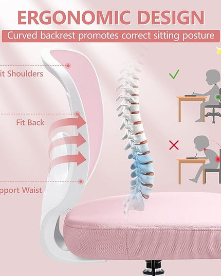 Primy Kids Desk Chair, Ergonomic Children Study Computer Chair Adjustable, Breathable Mesh Office Chair with Wheels, Armless Rolling Swivel School Task Chair for Boys Girls Age 4-12 in Home Bedroom - LeafyLoom