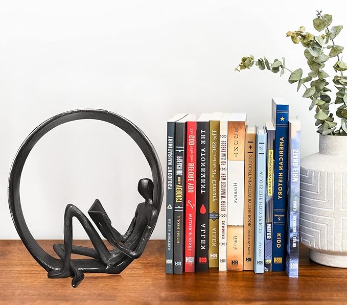 Jalunth Bookshelf Bookcase Aesthetic Decoration Art Sculptures Home Decor Book Shelf Case Modern Accents Figurine Reading Metal Decorative Ideas Objects Accessories Library Office Steel Statue Gifts - LeafyLoom