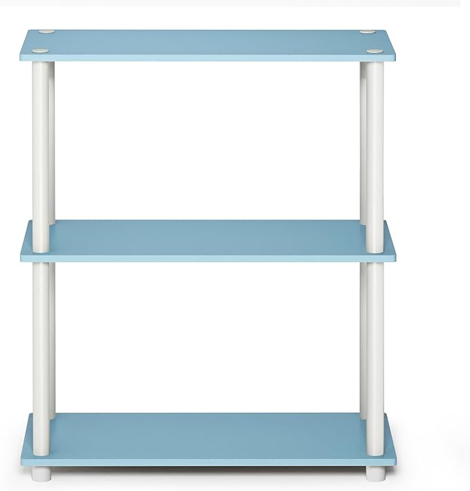 Furinno Turn-N-Tube 3-Tier Compact Multipurpose Shelf Display Rack, Light Blue/White - LeafyLoom