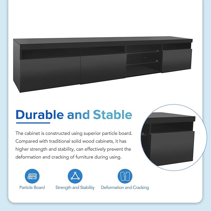 NicBex TV Stand for 100 Inch TV LED Gaming Entertainment Center Media Storage Console Table with 2 Glass Shelves and LED Color Changing Lights for Living Room,Bedroom,94.50 Inch,Black - LeafyLoom