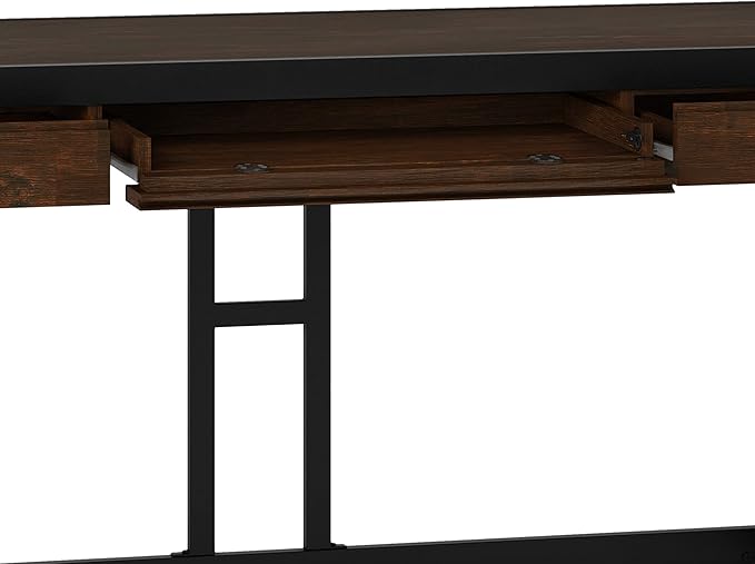 SIMPLIHOME Erina SOLID WOOD and Metal Modern Industrial 60 inch Wide Home Office Desk, Writing Table, Workstation, Study Table Furniture in Farmhouse Brown with 2 Drawers - LeafyLoom