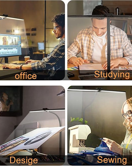 LED Desk Lamp for Office Home, Eye Caring Architect Desk Light with Clamp & Remote Control, Double Head 24W Bright Gooseneck Table Lamp for Dual Screen Computer Monitor Office Lighting Reading Study - LeafyLoom