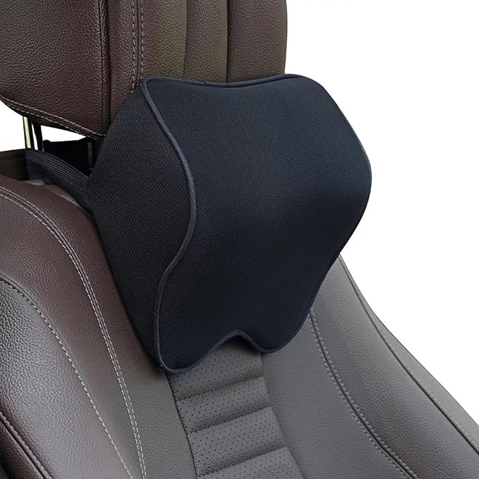 2 Pack Car Neck Pillow, Softness Car Headrest Pillow for Driving with Adjustable Strap, 100% Memory Foam and Breathable Removable Cover, Comfortable Ergonomic Design (Black Side Rope) - LeafyLoom