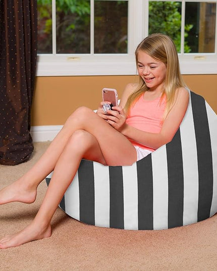 Posh Creations Bean Bag Chair for Kids, Teens, and Adults Includes Removable and Machine Washable Cover, Canvas Stripes Gray and White, 38in - Large - LeafyLoom