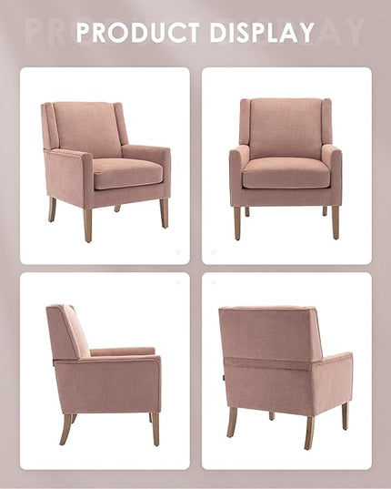 COLAMY Modern Wingback Living Room Chair, Upholstered Fabric Accent Armchair, Single Sofa chair with Lounge Seat and Wood Legs for Bedroom/Office/Reading Spaces, Pink - LeafyLoom
