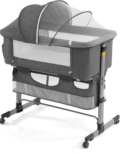 Bedside Sleeper Bedside Crib, Baby Bassinet 3 in 1 Travel Baby Crib Baby Bed with Breathable Net,Adjustable Portable Bed for Infant/Baby(Deep Grey) - LeafyLoom