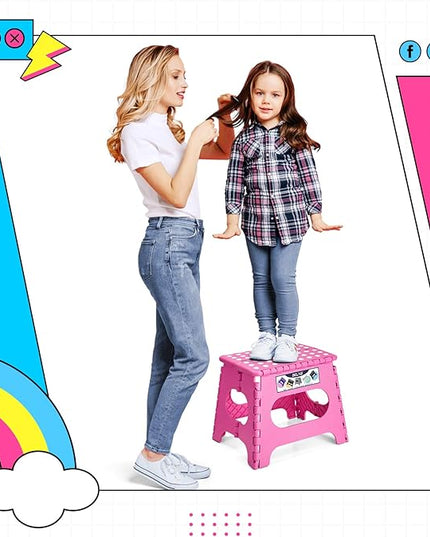 Delxo Folding Step Stool,11 Inch Non-Slip Foldable Step Stools for Kids and Adults,Portable Foldable Step Stool Lightweight Small Folding Stool with Handle for Kitchen Bathroom in Pink,1 Pack - LeafyLoom