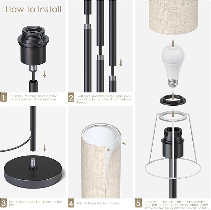 Floor Lamps for Living Room with 3 Color Temperatures, Modern Standing Lamp Tall Industrial Reading for Bedroom, Living Room, Office, Kids Room, Dimmable Floor Lamp,9W Bulb Included - LeafyLoom