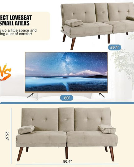 Shintenchi Futon Sofa Bed, Convertible Couch Bed Loveseat, Modern Futon Recliner Sleeper, Small Lazy Futon Set for Living Room, Office, Apartment, Beige - LeafyLoom