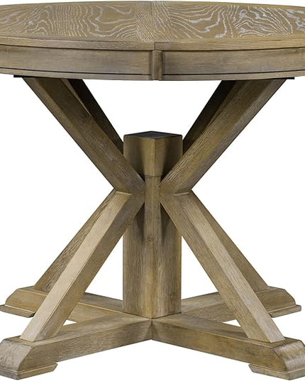 NicBex Dining Table Contemporary Kitchen Table Farmhouse Rustic Retro Functional Extendable Dining Table with a 12" Leaf for Dining Room and Living Room Round Dining Table, Natural Wood Wash - LeafyLoom