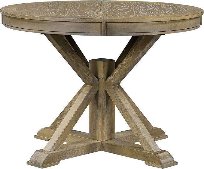 NicBex Dining Table Contemporary Kitchen Table Farmhouse Rustic Retro Functional Extendable Dining Table with a 12" Leaf for Dining Room and Living Room Round Dining Table, Natural Wood Wash - LeafyLoom