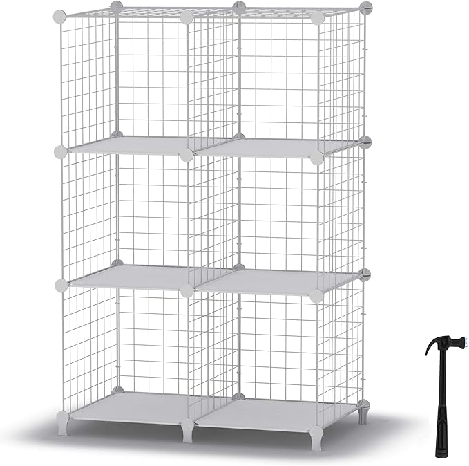 HOMIDEC Wire Cube Storage, Storage Shelves 6 Cube Bookshelf Bookcase Closet Organizer and Storage, Wire Storage Shelves Multi-Use DIY Storage Cube Shelf for Books, Toys, Clothes, Tools - LeafyLoom
