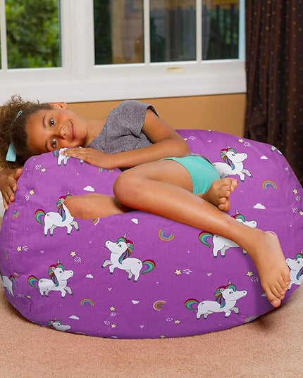 Posh Creations Bean Bag Chair for Kids, Teens, and Adults Includes Removable and Machine Washable Cover, 38in - Large, Canvas Unicorn and Rainbows on Purple - LeafyLoom