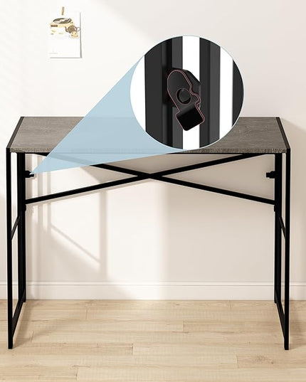 EMODA 40 inch Folding Desk No Assembly Required Home Office Desk Study Writing Gaming Computer Table, Black Oak - LeafyLoom