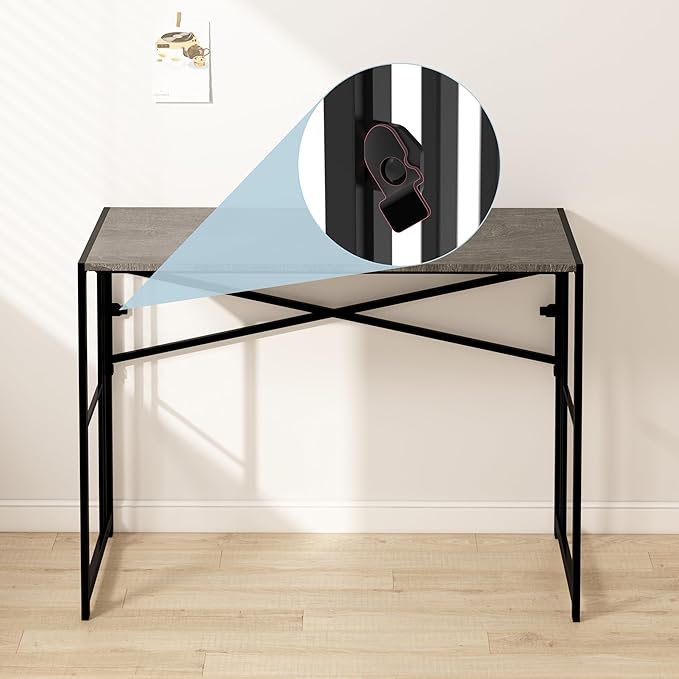 EMODA 40 inch Folding Desk No Assembly Required Home Office Desk Study Writing Gaming Computer Table, Black Oak - LeafyLoom