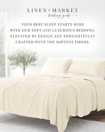 Linen Market Bed Sheets for California King Size Bed (Ivory) - Sleep Better Than Ever with These Soft and Cooling California King Sheets - Deep Pocket Fits 16" Thick Beds - 4 Piece Cal King Sheet Set - LeafyLoom