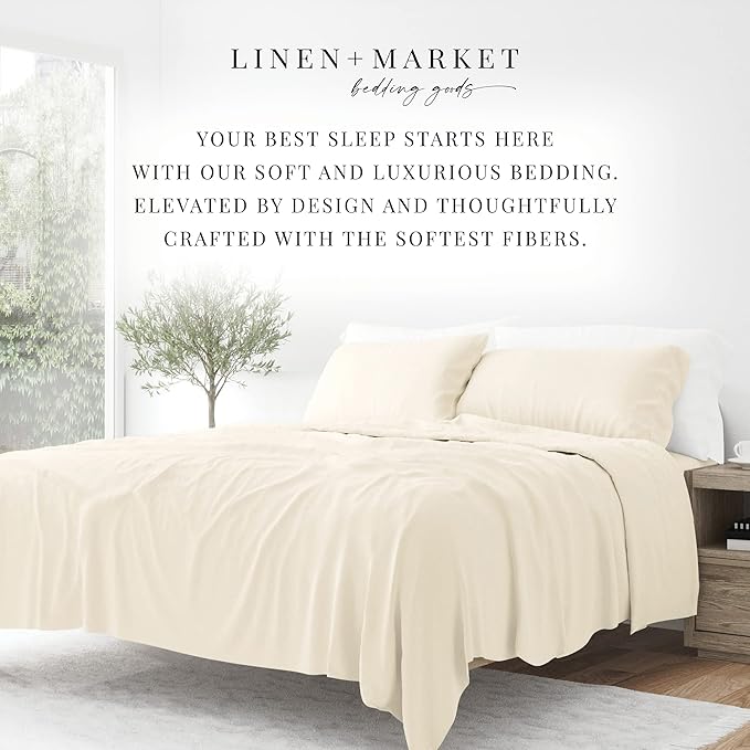 Linen Market Bed Sheets for California King Size Bed (Ivory) - Sleep Better Than Ever with These Soft and Cooling California King Sheets - Deep Pocket Fits 16" Thick Beds - 4 Piece Cal King Sheet Set - LeafyLoom