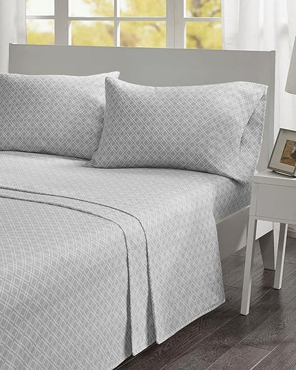 Comfort Spaces Cotton Flannel Breathable Warm Deep Pocket Sheets with Pillow Case Bedding, Full, Grey Geo 4 Piece - LeafyLoom