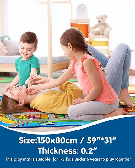Booooom Jackson Kids Carpet Playmat Rug with 18 Toy Cars Kids Rug for Age 3+ Colorful Non Slip City Rug for Kids Track Rug Play Mat Playroom Bedroom Classroom Nursery Rug - LeafyLoom