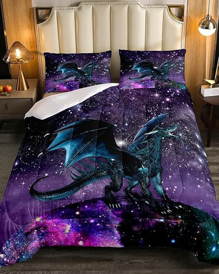 Erosebridal Dragon Bedding Set Purple Nebula Comforter Set King Size Mysterious Outer Space Duvet Set Trippy Bedding Set for Kids Boys Girls Teens Room Decor, Safari Wildlife Animals Quilt Set - LeafyLoom
