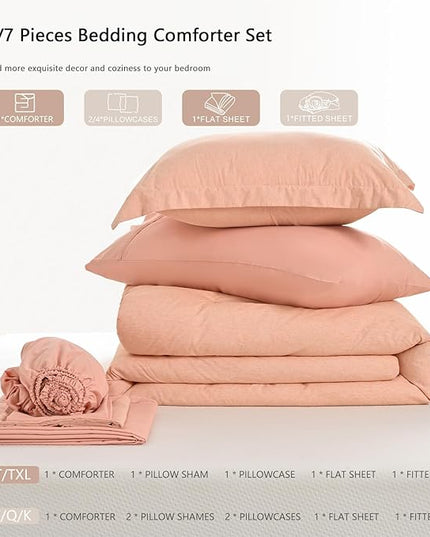 UNILIBRA Twin Comforter Set 5 Pieces - Orange Bed in a Bag Twin Size Soft for All Seasons - Cationic Dyeing Bedding Comforter Sets with Comforter, Flat Sheet, Fitted Sheet, Pillowcases & Shams - LeafyLoom