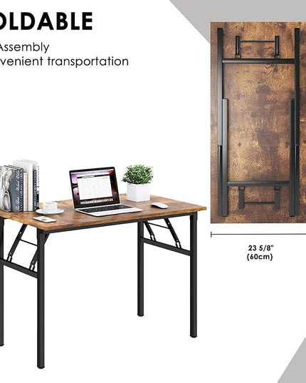 Need Folding Desk for Home Office 39-3/8 inch Length Modern Folding Table Computer Desk No Install Needed Rustic Brown Desktop Black Frame AC5FB(100 * 60) - LeafyLoom