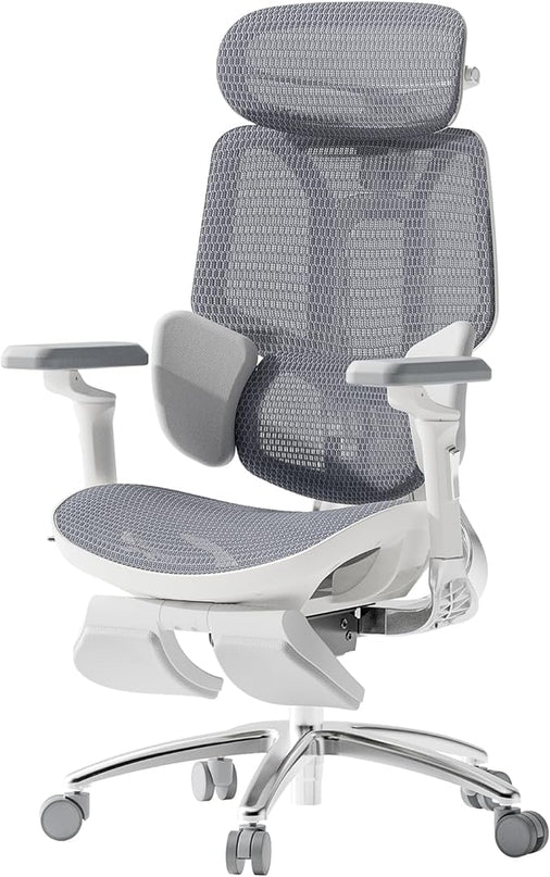 Hbada E3 Ergonomic Office Chair Ultra, Big and Tall Office Chair - with 3-Zone Dynamic Lumbar Support, 360° Mechanical Armrests, 4D Adjustable Headrest, Aluminum Alloy, Premium Mesh, Grey - LeafyLoom