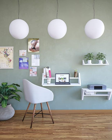 Reversible Wall Desk, White Floating Desk with Wall Mounted Shelf for Computer, Home, Office, Bedroom, Living, Kitchen and Study - L - LeafyLoom