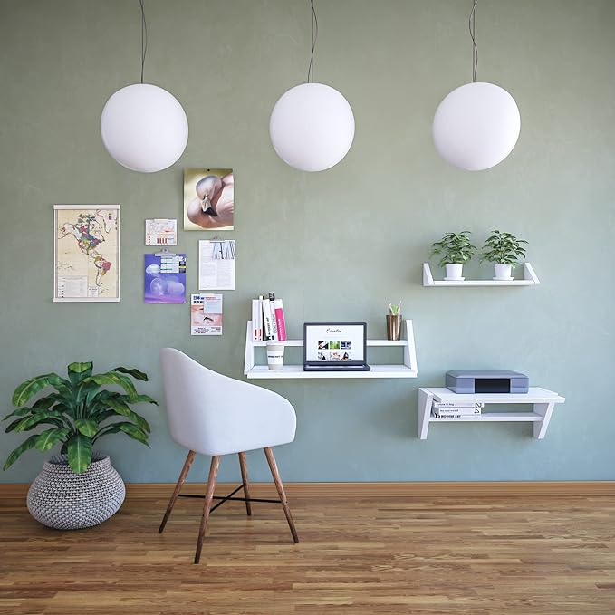 Reversible Wall Desk, White Floating Desk with Wall Mounted Shelf for Computer, Home, Office, Bedroom, Living, Kitchen and Study - L - LeafyLoom