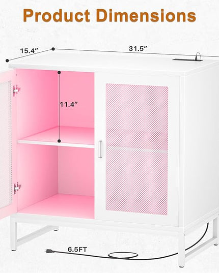 Aheaplus Sideboard Buffet Cabinet with Power Outlet, Accent Cabinet with Storage &LED Lights &Doors, Small Storage Cabinet Cupboard Console Cabinet for Kitchen, Hallway, Entryway, Living Room, White - LeafyLoom
