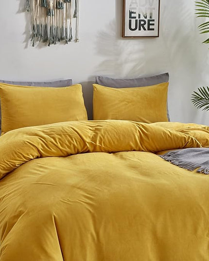 Wellboo Yellow Velvet Comforter Sets Twin Solid Mustard Yellow Fluffy Bedding Comforters Women Girls Plain Turmeric Yellow Sherpa Quilts Dark Yellow Soft Warm Winter Bed Blankets Luxlury Yellow Bed - LeafyLoom