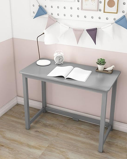 Max & Lily Solid Wood Desk, 40 Inches, Grey - LeafyLoom