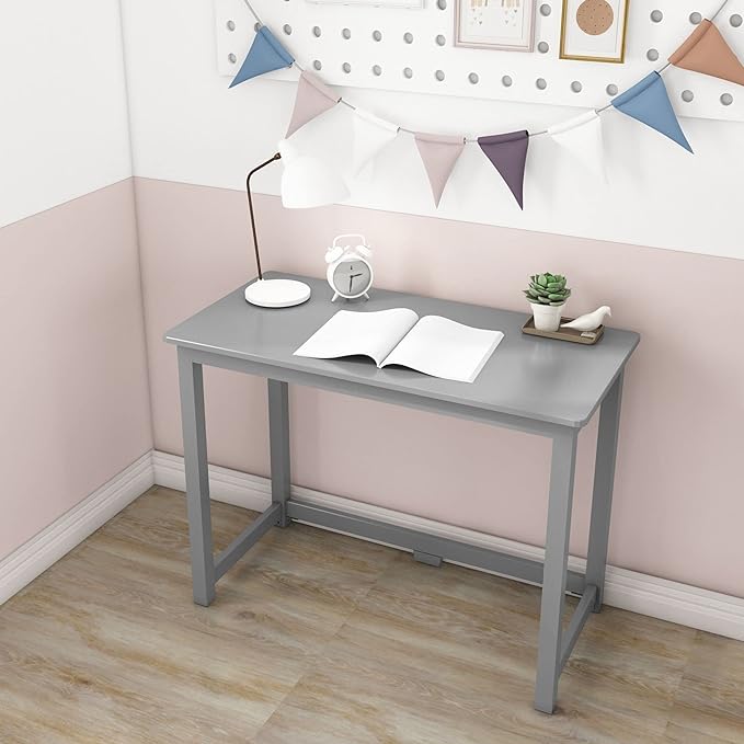 Max & Lily Solid Wood Desk, 40 Inches, Grey - LeafyLoom
