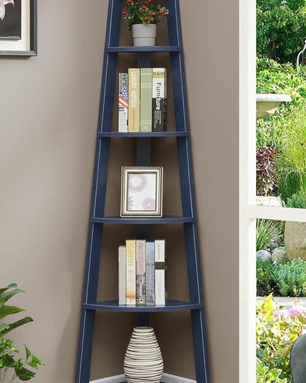 Convenience Concepts Newport 5-Tier Corner Bookshelf, Cobalt Blue - LeafyLoom