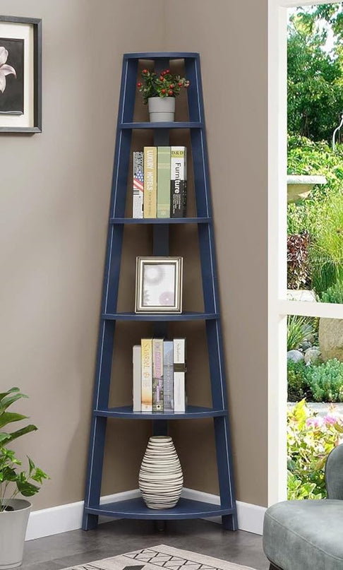 Convenience Concepts Newport 5-Tier Corner Bookshelf, Cobalt Blue - LeafyLoom