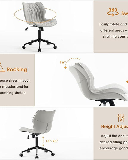 YOUNUOKE Office Desk Chair, Comfy Home Office Chairs, Small Comfortable Desk Chairs with Wheels, Armless PU Leather Chairs for Computer Conference, Gray - LeafyLoom