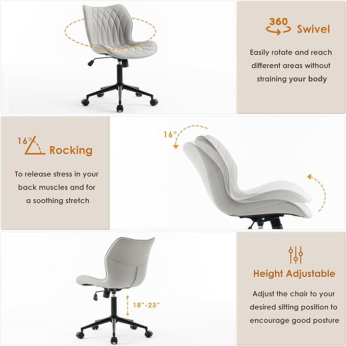 YOUNUOKE Office Desk Chair, Comfy Home Office Chairs, Small Comfortable Desk Chairs with Wheels, Armless PU Leather Chairs for Computer Conference, Gray - LeafyLoom