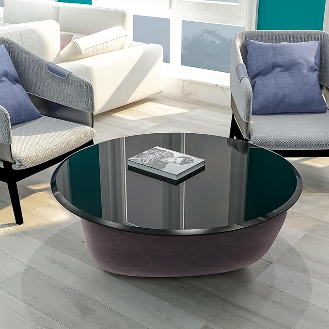 Round Tempered Table Top, 38.6 Inch, Black Glass - LeafyLoom