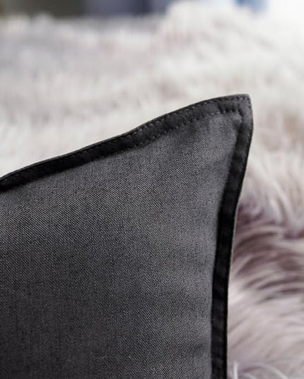 Jeanerlor Natural Cotton Linen Decorative Lumbar Throw Pillow Case Dark Grey Cushion Cover with Twin Needles Stitch on Edge,for Office/Coffee Shop 12"x20" 2 pack - LeafyLoom