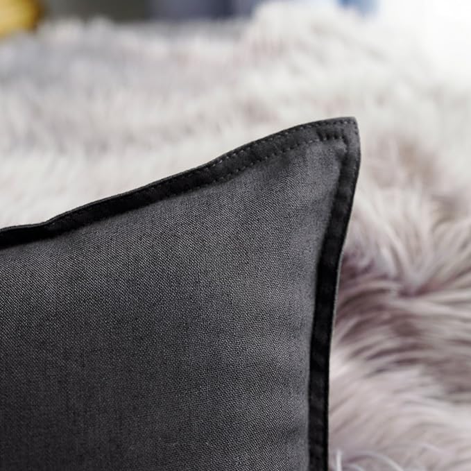 Jeanerlor Natural Cotton Linen Decorative Lumbar Throw Pillow Case Dark Grey Cushion Cover with Twin Needles Stitch on Edge,for Office/Coffee Shop 12"x20" 2 pack - LeafyLoom