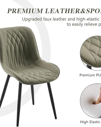 YOUNIKE Olive Green Dining Chairs set of 2 with High Backs Mid Century Modern Kitchen & Dining Room Chairs PU Faux Leather Upholstered sillas de comedor Comfortable Padded Accent Chairs with Metal Leg - LeafyLoom