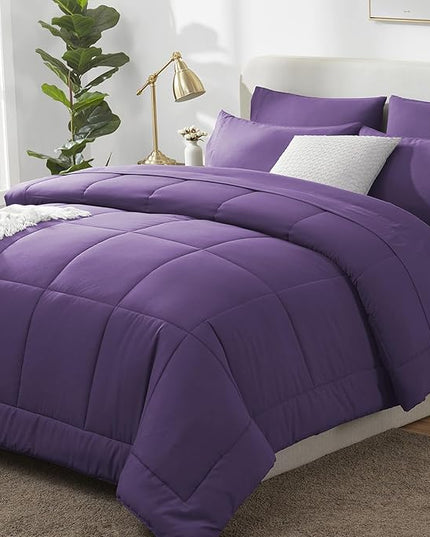 CozyLux Queen Size Comforter Set - 7 Pieces Bed in a Bag Set Purple, Bedding Sets Queen with All Season Quilted Comforter, Flat Sheet, Fitted Sheet, Pillowcases, Purple, Queen - LeafyLoom