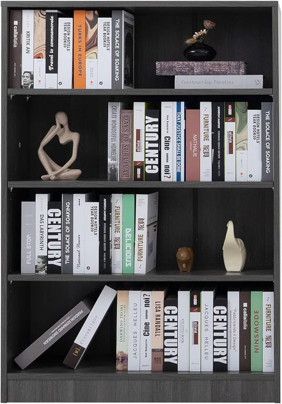 Farini Grey Bookshelf for Bedroom 4 Shelf Office Bookcase 48 Inches Tall Modern Wood Bookshelf for Living Room 4 Tier Wide Manga Bookshelf Library Bookcase - LeafyLoom