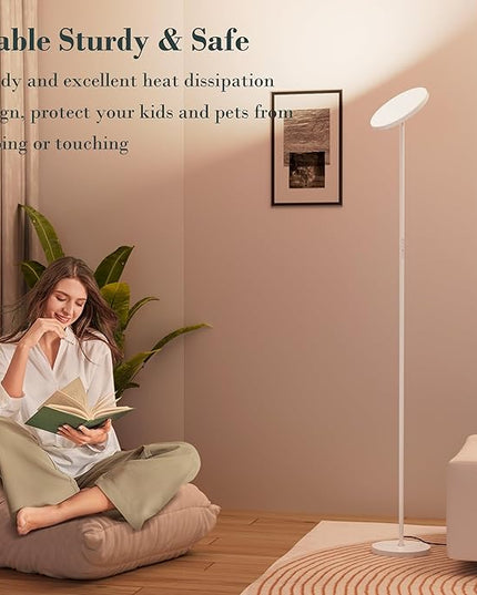 OHLUX Gray Floor Lamp, 35W/2500LM Super Bright Dimmable Sky LED Modern Torchiere Standing Lamp, LED Floor Reading Lamp with 4 Color Temperatures, Remote Touch Control, 1 Hour Timer for Living Room - LeafyLoom