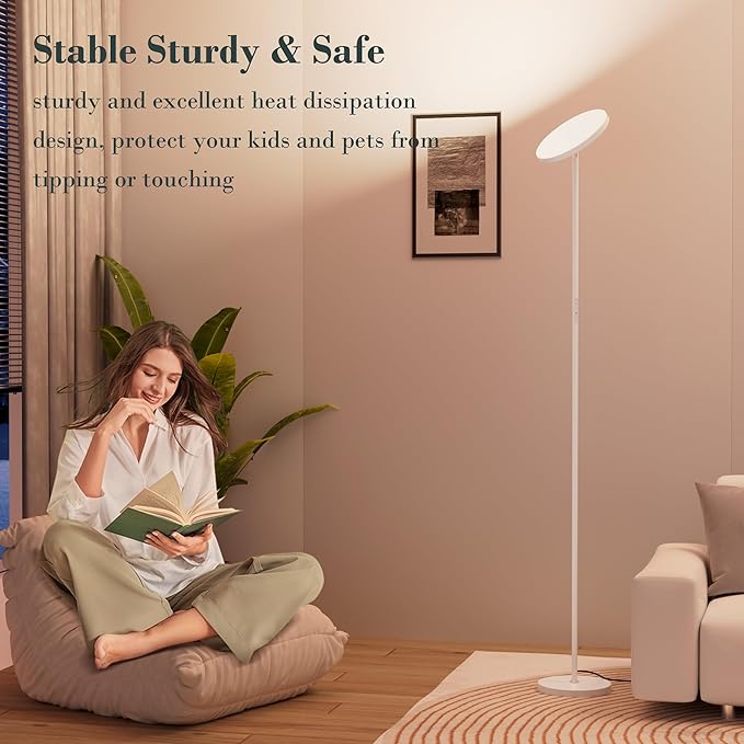 OHLUX Gray Floor Lamp, 35W/2500LM Super Bright Dimmable Sky LED Modern Torchiere Standing Lamp, LED Floor Reading Lamp with 4 Color Temperatures, Remote Touch Control, 1 Hour Timer for Living Room - LeafyLoom