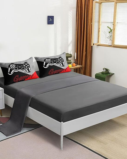 6 Pieces Gaming Bedding Set Queen Size for Boys Gamer Comforter Set for Boys Girls Kids Teens 6 Piece Bed in A Bag Video Game Bedding for Gamer Room Decorative Queen08 - LeafyLoom