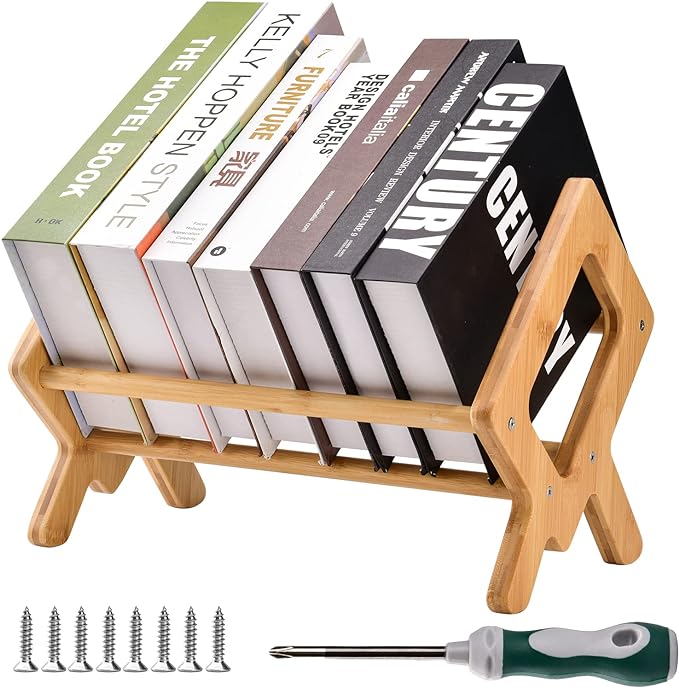 Bamboo Desktop Bookshelf - Compact Tabletop Bookcase for Small Spaces - Desk Organizer x - Mini Wooden Bookcases for Home and Office - Book Display Rack for Kids (Wood, Green) - LeafyLoom